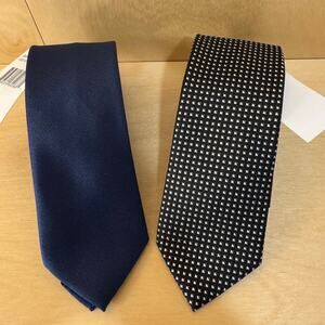 Set of 2 NWT Van Heusen Ties Plain Navy Blue Black Geometric Mens Dress Neckties